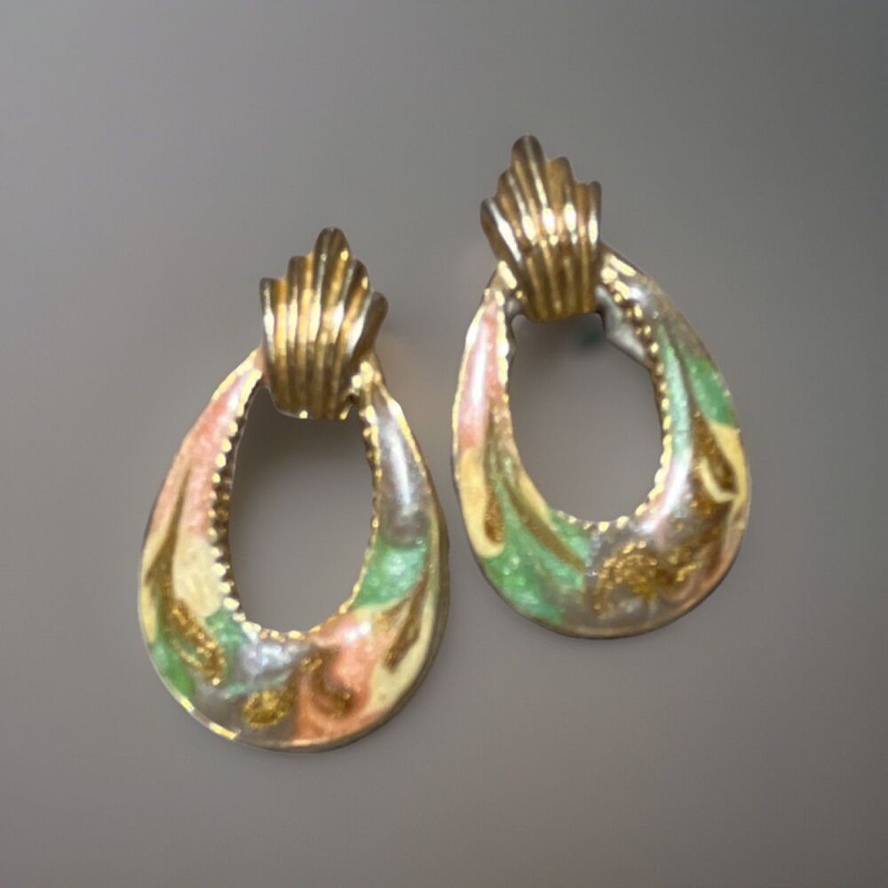 Vintage Retro Multicolor Gold Teardrop Buckle Drop Earrings Fashion Jewelry